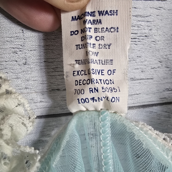 Vtg 70s Lace Trimmed Aqua Teal Nylon Lingerie Teddy Negligee Bodysuit - Picture 6 of 9